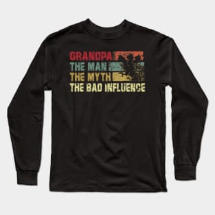 Mens Grandpa the Man the Myth the Bad Influence Vintage Cat Father's Day Gift Dad Long Sleeve T-Shirt